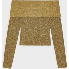 M Blusas Ganni Sparkle Off-the-Shoulder Blouse in Gold Women's