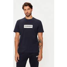 One Size T-shirts Napapijri Box Logo Relaxed T-Shirt Blue Marine