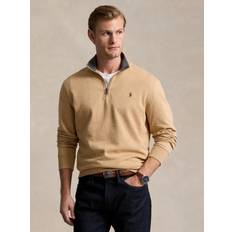 Polo Ralph Lauren Jersey Tröjor Polo Ralph Lauren Polo Ralph Lauren Kamelbrun, melerad, dubbelstickad sweatshirt med ikonlogga och dragkedja vid halsen-Naturlig