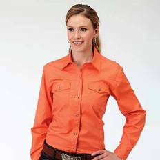 Orange - Women Shirts Roper Ladies Solid Poplin Long Sleeve Snap Shirt Orange (2X)