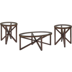 Ebern Designs Round w/ Glass Table Top Brown Wood/Glass Cherry Coffee Table