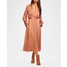 Cecilia Satin Midi Shirtdress - Saddle