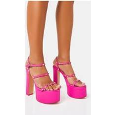 Public Desire 35 ½ Pumps Public Desire Stefania Hot Pink Studded Cage Platform Round Toe Block Heels pink
