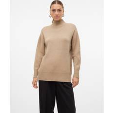 Guld - Stickade tröjor Vero Moda Premium Beige tröja oversize med polokrage-Naturlig