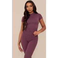 PrettyLittleThing Tall Eggplant Core Collection Tab Contour Sculpt Short Sleeve T Shirt, Eggplant