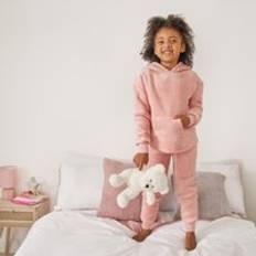 Dreamscene Kids Sherpa Fleece Pyjama Set, Blush 8-11yrs Pink