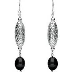 Jewellery Sterling Silver Whitby Jet Lattice Drop Earrings Silver