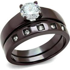 Brown Rings Precious Stone Women IP Dark Brown Stainless Steel Ring with AAA Grade CZ in Clear