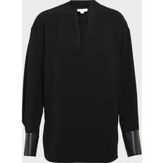 Cuir - Femme Chemisiers Vince Blouse Leather Trim Dolman Sleeve - Black