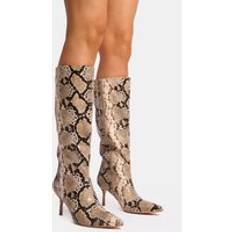 Multicoloured - Women High Boots Public Desire Amped Snake Pointed Toe Mid Heel Knee High Boots multi