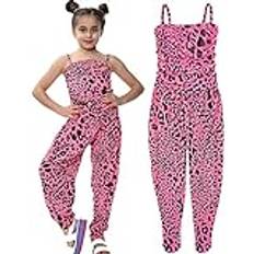 Multifärgade Jumpsuits Barnkläder Barn Flickor Jumpsuits Leopard Skriva Ut Stilren Leopard 260 Jumpsuit Neon Pink 5-6