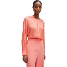 HUGO BOSS Bluser HUGO BOSS Silke Crepe Bluse med Rynket Hals Orange