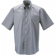 Men - Silver Clothing Russell Collection Short Sleeve Easy Care Oxford Shirt Silver in