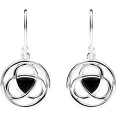 Jewellery Sterling Silver Whitby Jet Round Celtic Knot Hook Earrings Silver