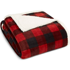 Checkered Blankets Eddie Bauer Queen Blanket Reversible Sherpa Fleece Bedding Buffalo Plaid Check) Blankets Red