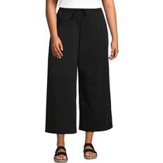 Lands' End Women Pants Lands' End Women's Petite Sport Knit Elastic Waist Wide Leg Crop Pants Black