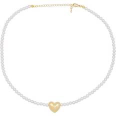 Con Chiusura Orecchini Bagatela By Adina Eden Puffy Heart X Pearl Necklace in Metallic Gold