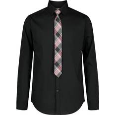 Spandex Shirts Children's Clothing Van Heusen Van Heusen Boys' Long Sleeve Collared Button-Down Dress Shirt and Tie Set, Black/Plaid