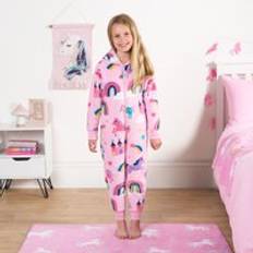 S Night Garments OHS Kids Unicorn & Rainbow Kingdom Print Onesie, Blush Pink