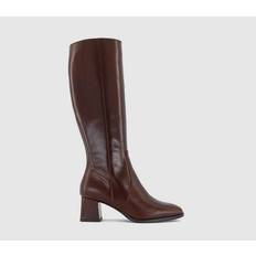 Office Kleo Block Heel Knee High Boots Choc Leather Brown