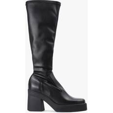 Womens Norma Tall Stretch Leather Boots In Black 5, Colour: Black Fabric