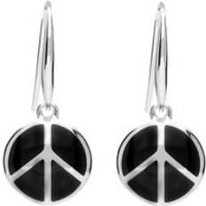 Jewellery Sterling Silver Whitby Jet Eclipse Peace Symbol Hook Earrings Option1 Value Silver