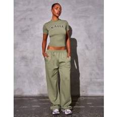 Kaiia Logo Wide Leg Joggers Khaki