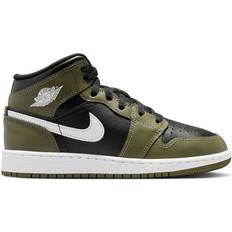 NIKE Grün Sneakers NIKE Air Jordan 1 Mid GS - Black/Medium Olive/White