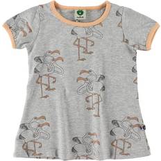 Gråa Klänningar Småfolk Klänning - Gråmelerad/Orange m. Flamingos