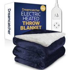 Dreamcatcher Sherpa Fleece Polyester Heated Electric Throw Blanket 160 cm x 120 cm Navy Blankets Blue