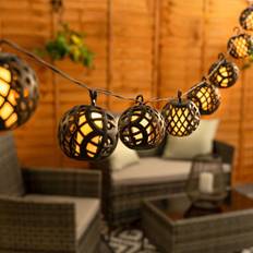 Black Garden Ornaments ValueLights Valuelights Set of 10 Black Lantern With Flame Effect Warm White