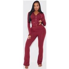 PrettyLittleThing Sculpted Foldover Waist Flare Trousers - Red