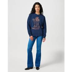 Wrangler Herre Sweatere Wrangler Marineblå sweatshirt med cowboystøvle-print