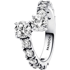 Pandora Sparkling Overlapping Band Ring - Silver/Transparent