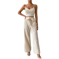 Shein Privé Women's Push-Up Bra Cup Strap Top With Bowknot, Elastic Straight Pants, Holiday 2pcs Set