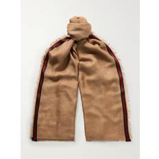 Gucci Scarfs Gucci Frayed Striped Logo-Jacquard Silk and Cotton-Blend Scarf Men Neutrals