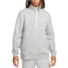 High Collar - Men Sweaters Nike Sportswear Club Men's Brushed Back 1/2 Zip Pullover - Dark Grey Heather/White