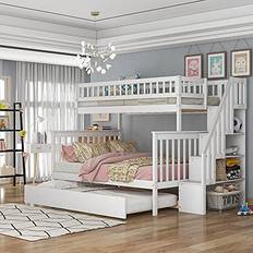 Harper & Bright Designs Twin Over Full Beds with Trundle White Bunk Bed