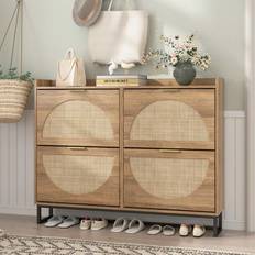 Vabches Natural Rattan With Drawer Cabinet Organizer Shoe Rack