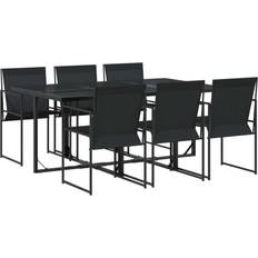 6 Juegos de comedor de patio vidaXL Para Jardín 7 Piezas Textilene Negro Juego de comedor de patio, 1 Mesa incl. 6 Sillas