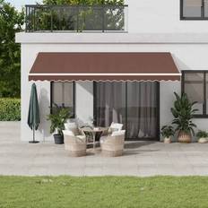 Polyester Terrassemarkiser Manual Retractable Awning With LED Brown 500x300 cm