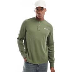 Clothing Polo Ralph Lauren Polo Ralph Lauren Waffle Henley Long Sleeve Loungewear Top Green, Green, L, Men