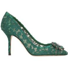 Green Heels & Pumps Dolce & Gabbana Lace Rainbow Pumps With Brooch Green