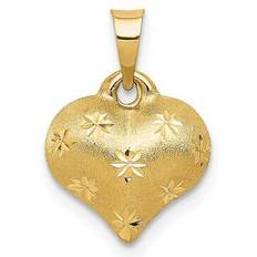 Yellow Charms & Pendants 14K Yellow Gold Satin & Diamond Cut Puffed Heart Pendant