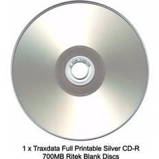 Traxdata CD Optical Storage Traxdata 1 x ritek cd-r full face 52x 700mb inkjet printable discs in sleeve