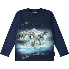 Korte ærmer Bluser & Tunikaer Børnetøj Molo Boys Navy Blue Cotton Dinosaur Festive Top