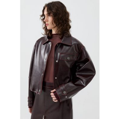 Cropped Outerwear Nocturne Women's Faux Leather Cropped Jacket Burgundy (Medium)