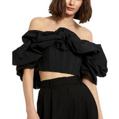 Mac Duggal Tops Mac Duggal Faille Off The Shoulder Bustier Ruffle Top Black