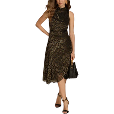 Donna Karan Burnout Velvet Sleeveless Midi Dress - Black/Gold Multi