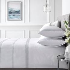 Appletree Embroidered Band 3 Piece Set White/Grey 2 Standard Pillowcases Duvet Cover White, Silver